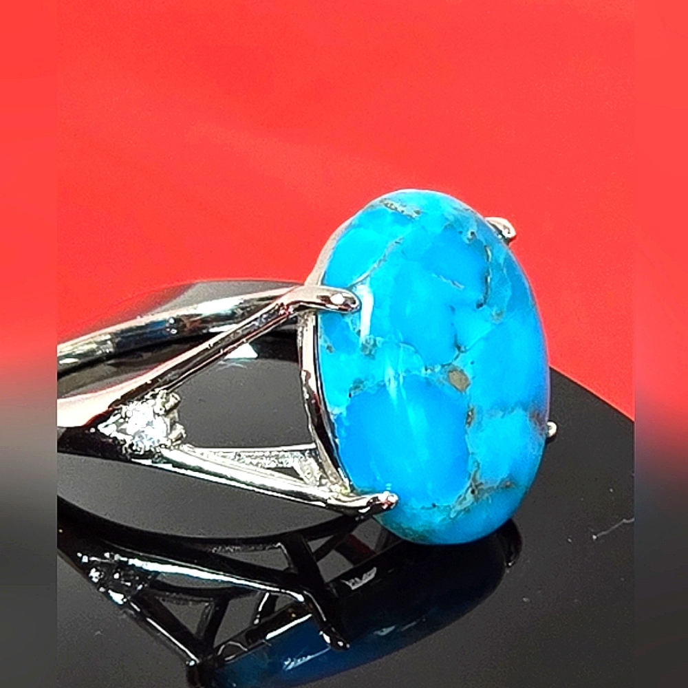 925 Sterling Silver Ring SZ 9 with Natural 12x15mm Turquoise Gemstone.